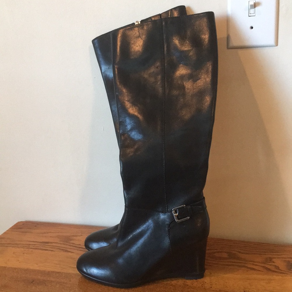 Ralph Lauren New black leather wedge boots 5